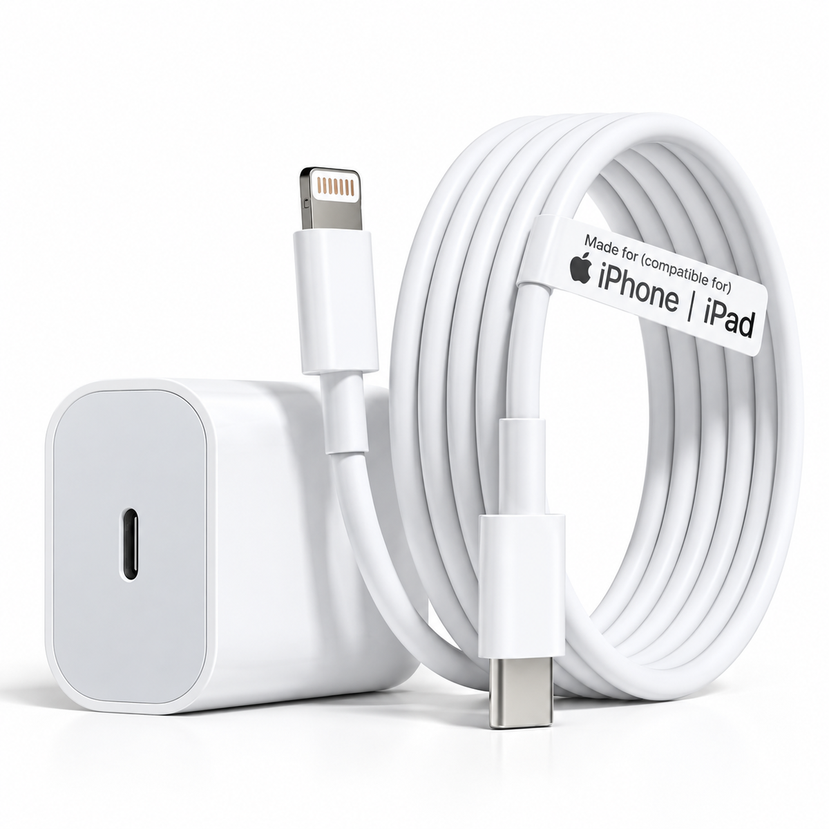 20W Fast Charging USB-C to -Lightning Cable with Adapter – White