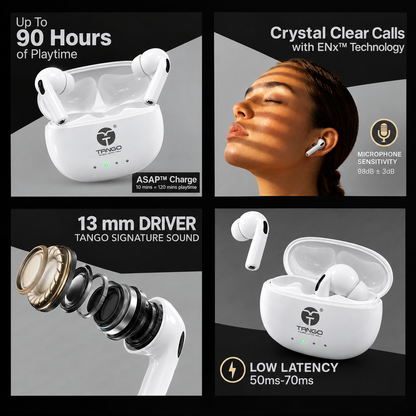 Tango Love pods Tws Earphones DS-121, 900H Battery,Fast Charge,Bluetooth Headset (White, True Wireless)