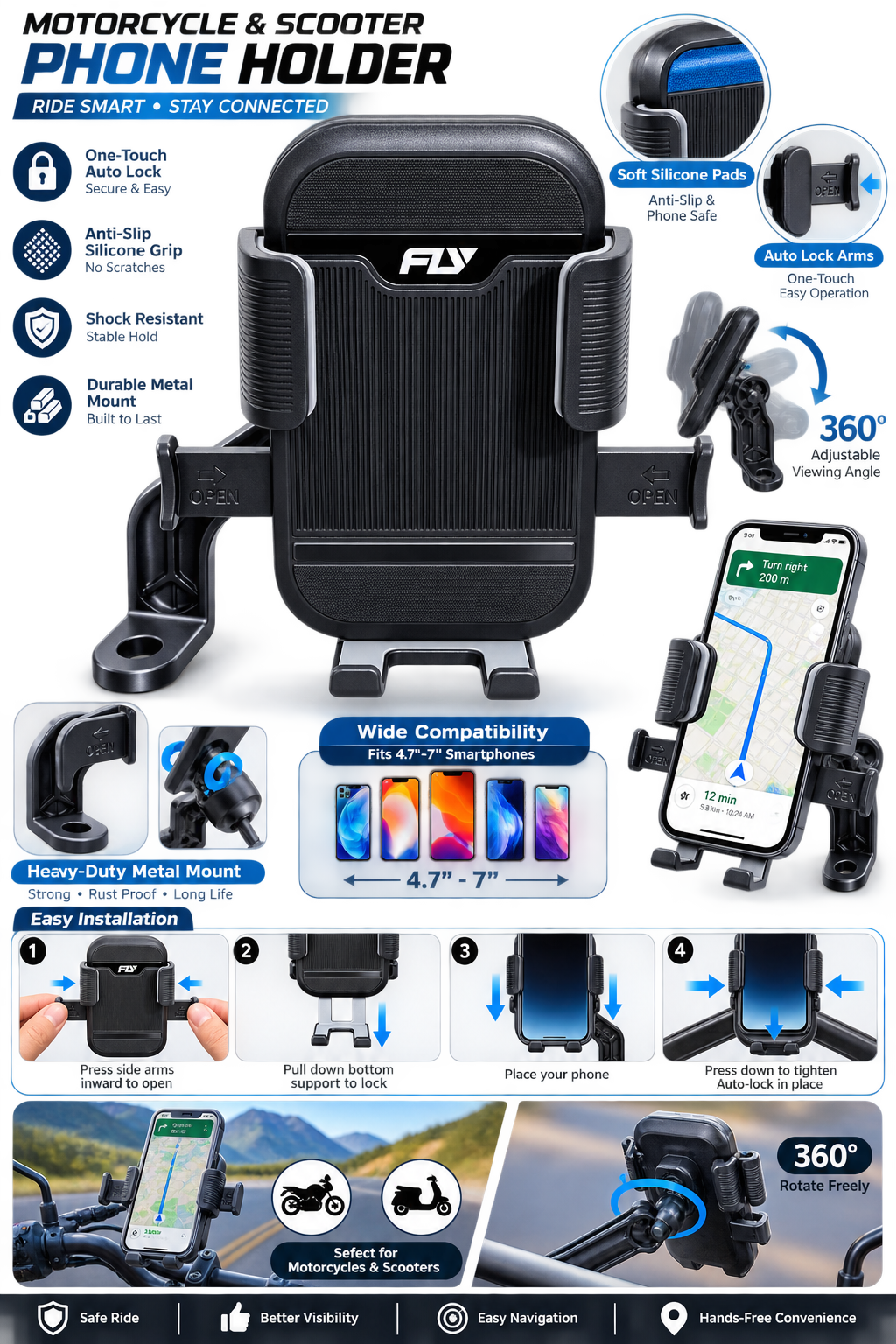 FLY Grip Pro X1 Bike Mobile Holder (Black)