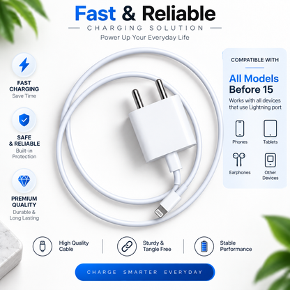 20W Fast Charging USB-C to -Lightning Cable with Adapter – White