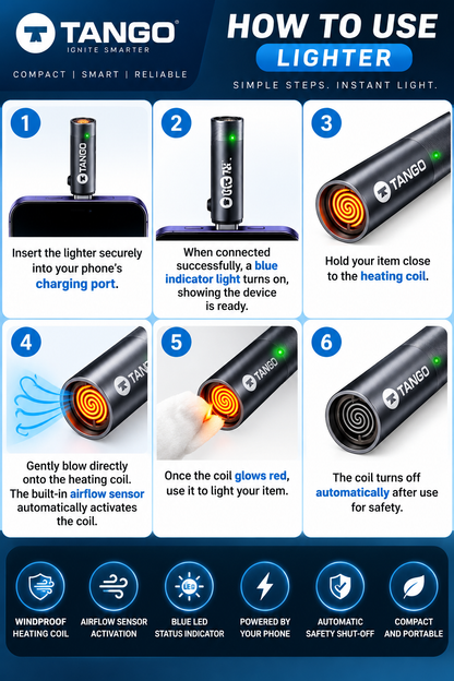 TANGO OT-01 Type-C Smart Ignition E-Lighter. Pocket Lighter
