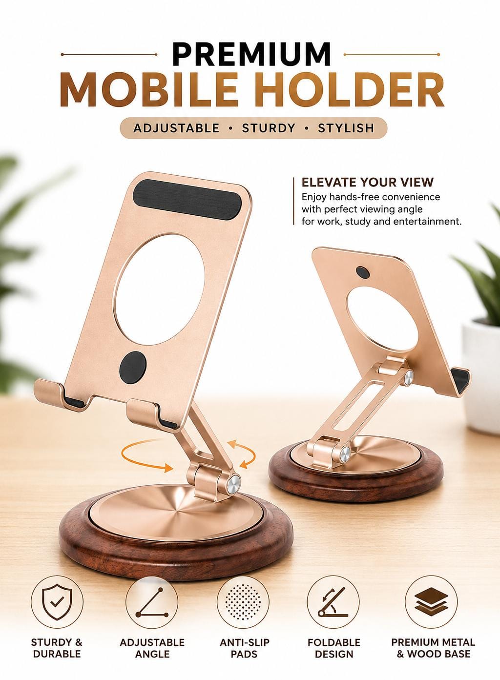 TANGO Desk Sathi Phone Holder 360° Rotational Circular Magnetization Sheet Mobile Holder