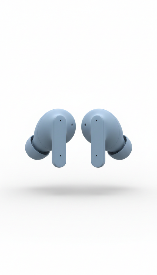 Mist blue wireless earbuds